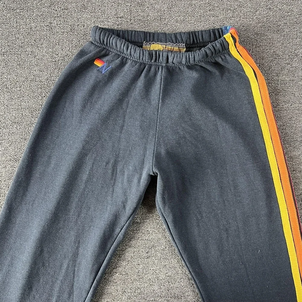 Aviator Nation Sweatpants Womens Small Gray Rainbow Stripe Fleece‎ Jogger Pants